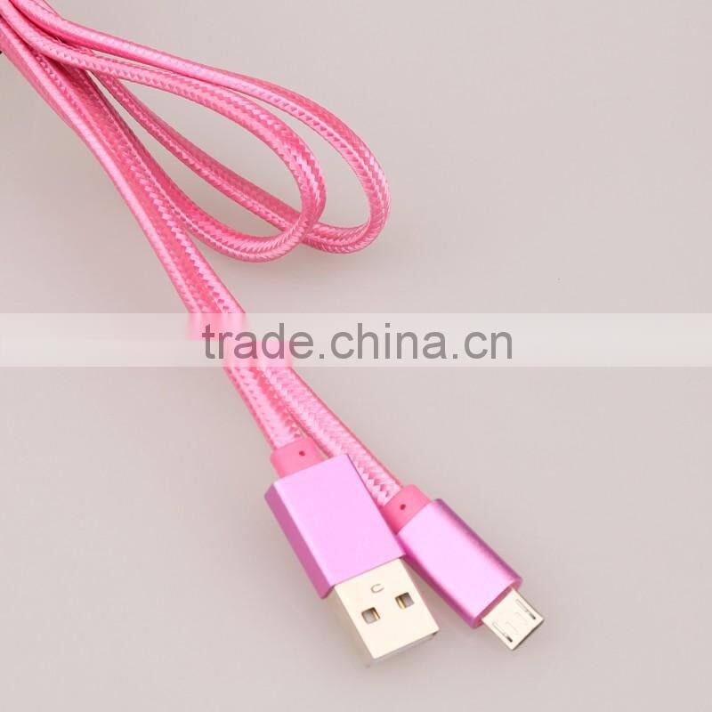 Promotion Pink Braid Micro Phone Usb Charging Cable data transfer cable