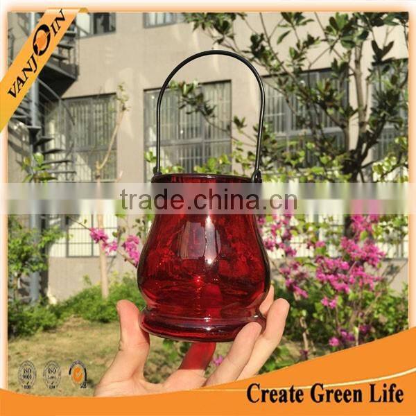 Decorative Glass Flower Jar With Metal Handle Wholesale