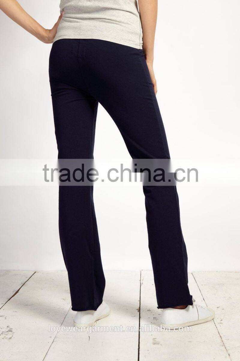 Womens casual black 100 cotton sweatpants with white drawstring