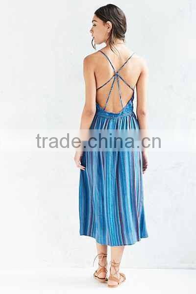 Fashion design American style stripy with spaghetti strap COLORFUL design casual dress