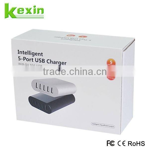 Multi Charger USB 5 Port Desktop USB Charging Hub, High Speed with PowerSmart Technology Wall Travel Charger