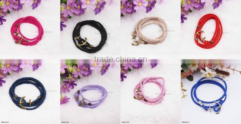 Handmade Braided Nylon Rope Bronzy Anchor Charm Bracelet For Wholesale