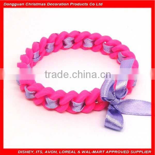 Fashionable hotsale cheap braid silicone bracelet with bowknot