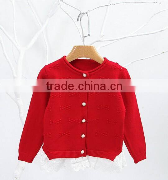 New design cardigan computer knitted sweater lace hem for big Girls