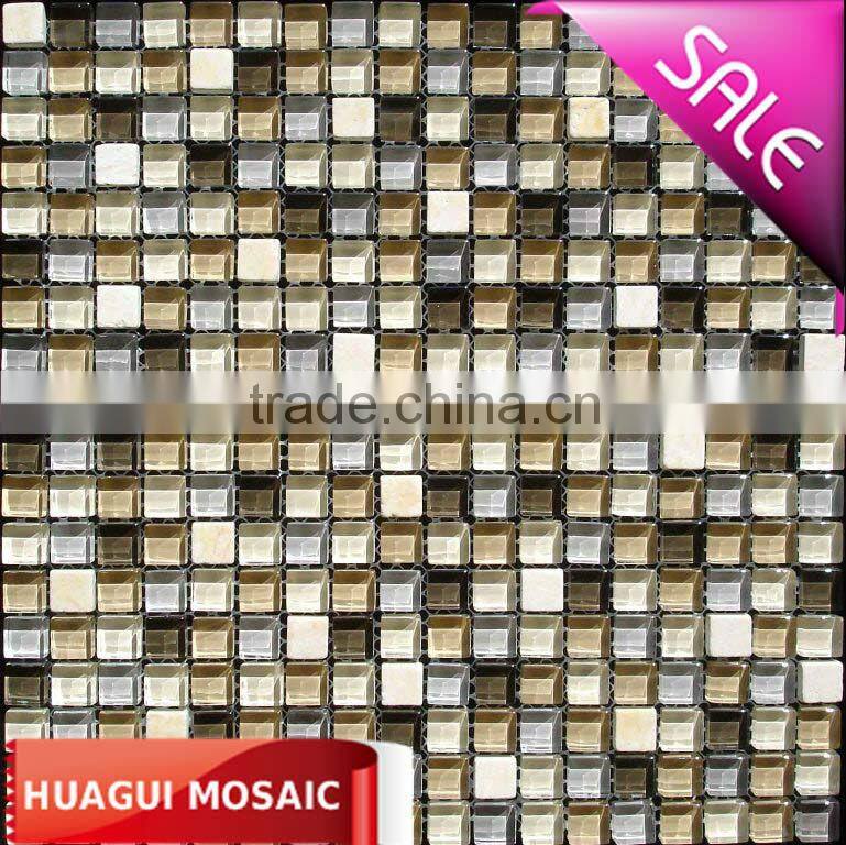 Marble mix glass mosaic beige tile 15*15*8 HG-815158