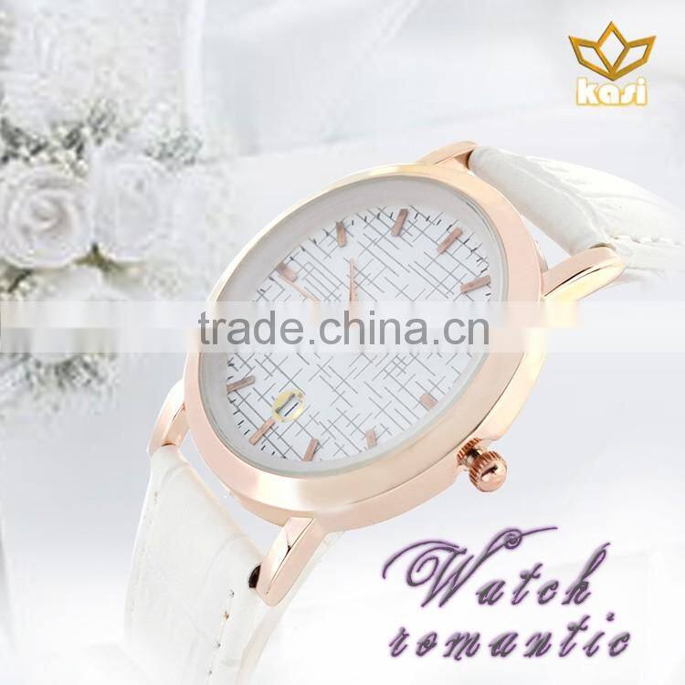 China manufacture purple leather waterproof alloy watch case time date and analog display quartz wristwatches Y013