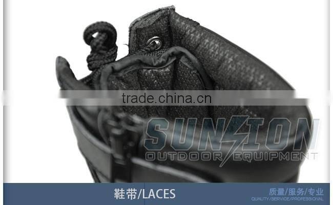 Full black cowhide full grain leather Tactical Boots with Zipper