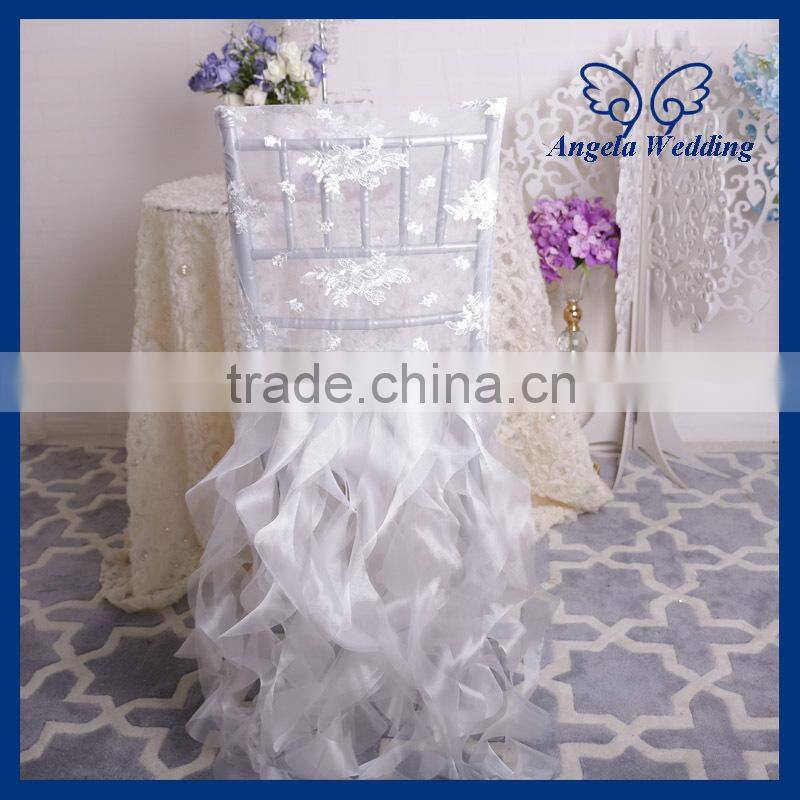CH023B New arrival 2016 elegant fancy lace and organza ruffled curly willow white wedding chair covers