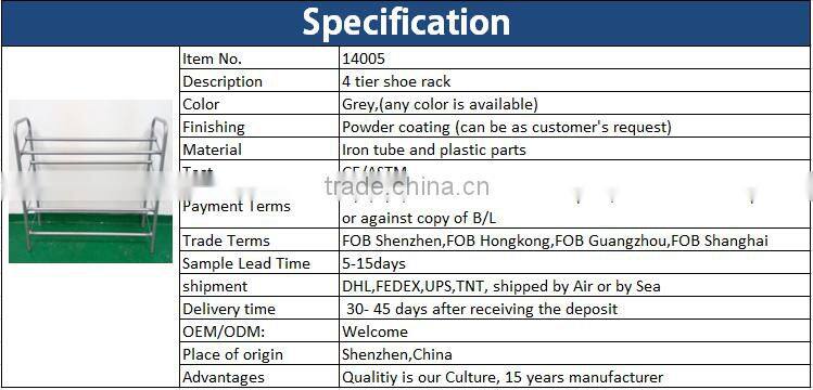 4 Tiers Iron Shoe Rack Easy Assemble High Quality Shoe Shelf Househould Storage Rack