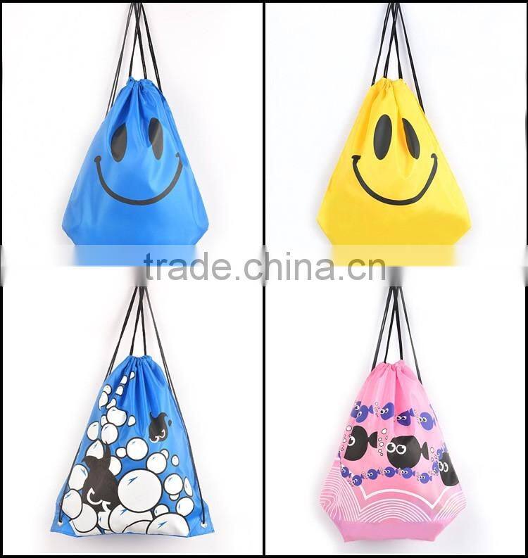 Smiling Face Nylon Drawstring Bags for Adults and Kids Light Riding Backpack Unisex Sports Bags