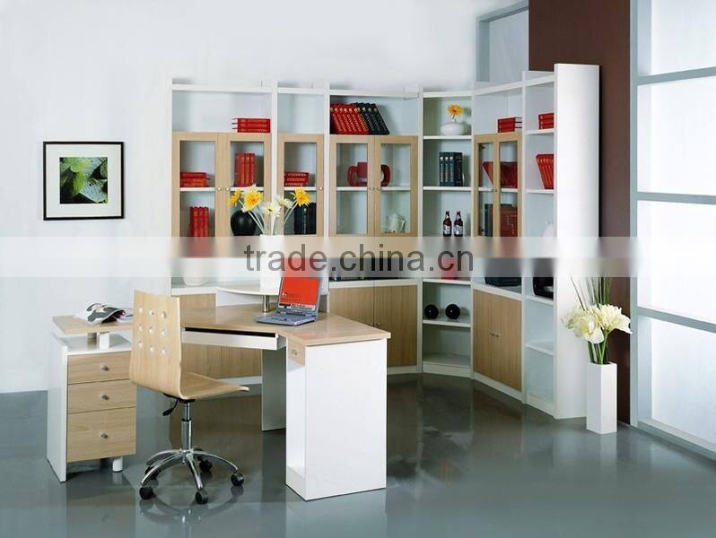 wood bookcase with doors and drawers