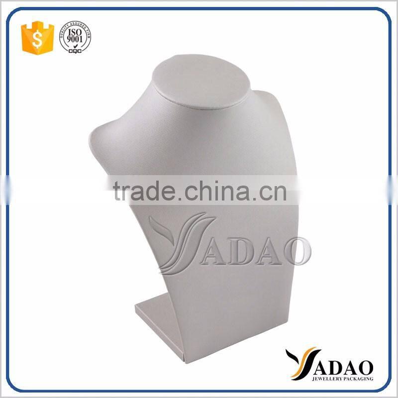 Wholesale China factory of custom wood covered with grey leather necklace jewelry display prop