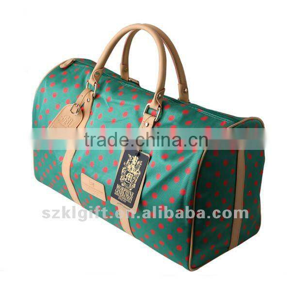 High Quality PU Leather Girls Travel Bags,Dot Pattern Design Vogue Leisure Duffle Bag
