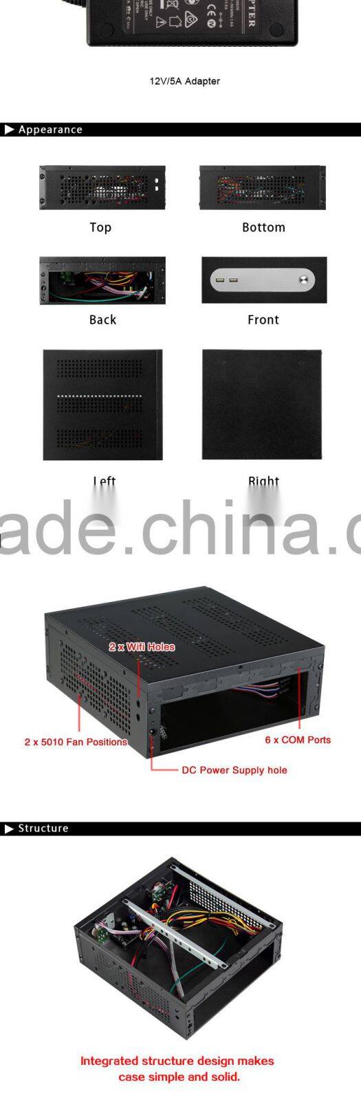 Realan G3 Thin Mini ITX Case With LR1007 120W DC Power Supply Module and 12V 5A AC Adapter