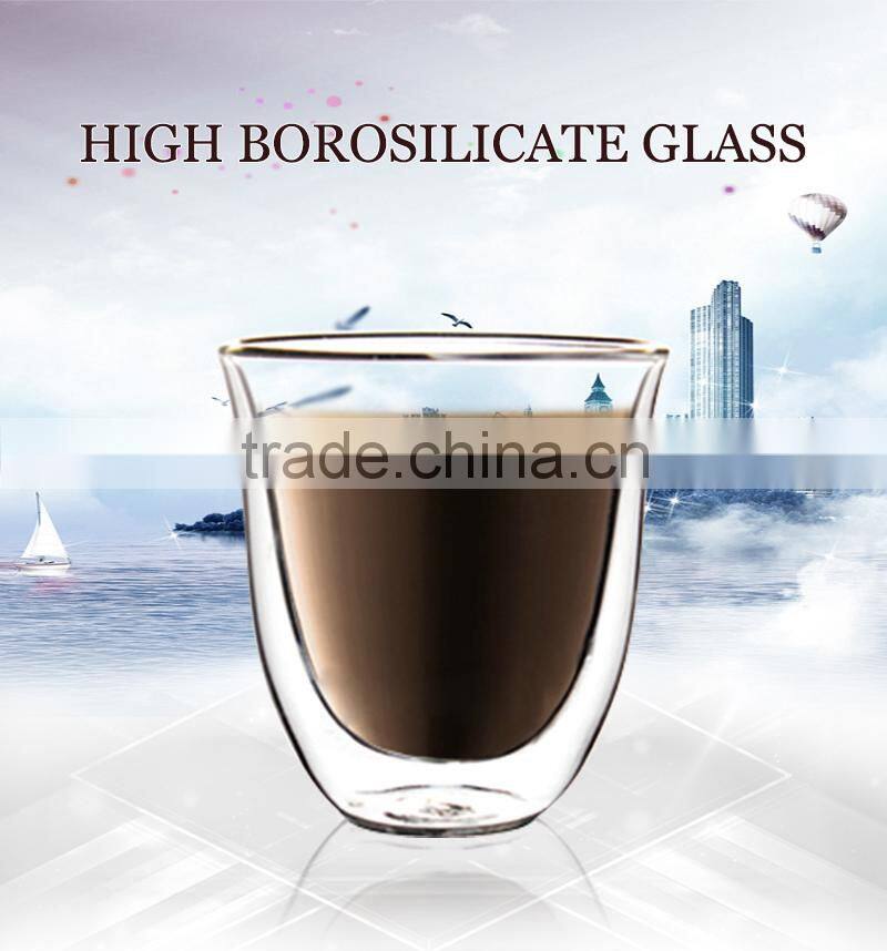 wholesale 80ml double wall glass cup handmade heat resistant glassware N6073