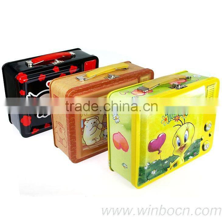TV shape kids Tin Coin Bank with handle and lock