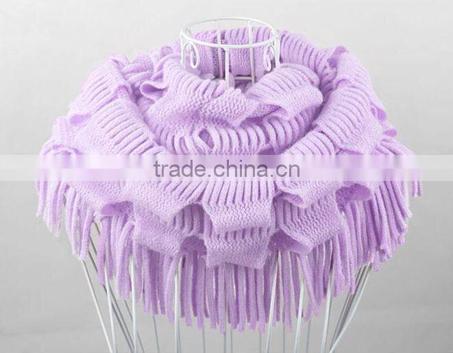 2014 New Fashion Lady Girl's Knit Fringe Scarf Snood Neck Circle Wrap Warmer Loop Cowl Tassel Shawl