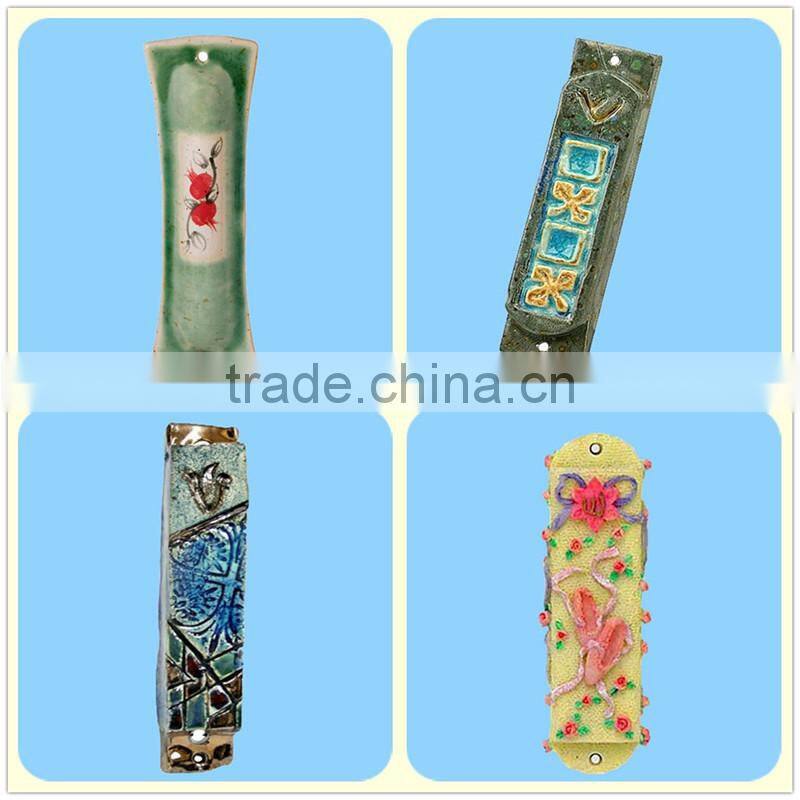 Made In China With Stamp Pattern and Brown Ceramic Mezuzah