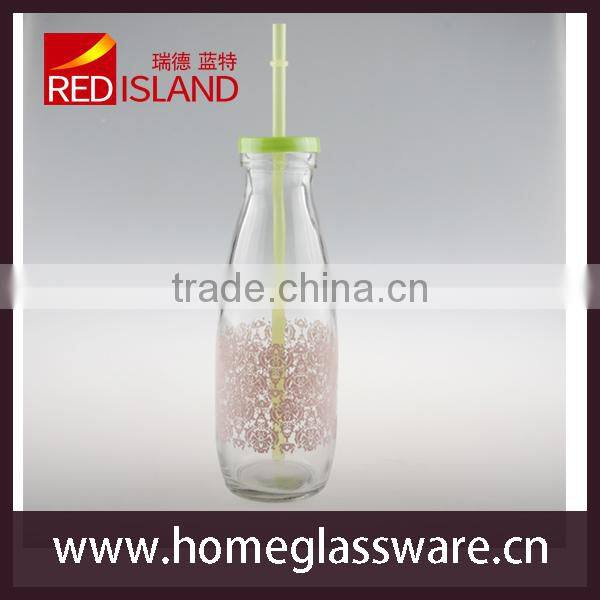 2016 hot sale glass milk bottle with decal and lid