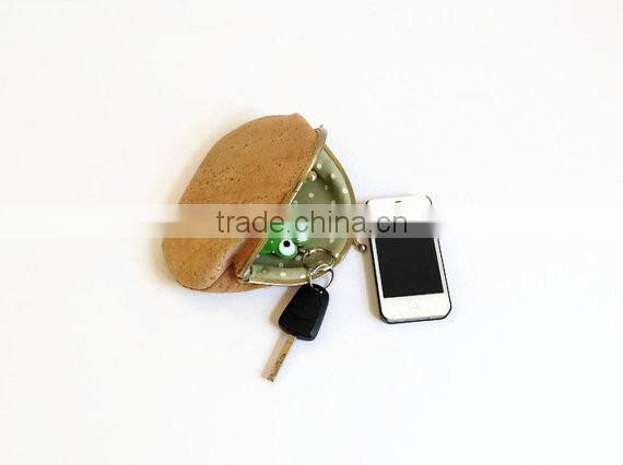 vegan leather cork coin purse keychain coins wallet