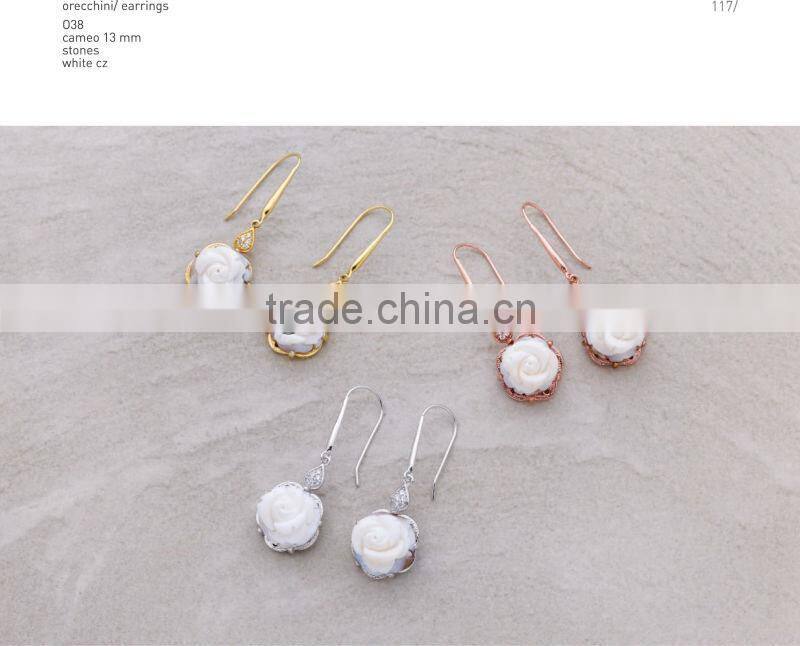 Alibaba Express Vintage Jewelry 925 Silver Rose Flower Cameo Earrings Made in Italy O38 cameo 13mm