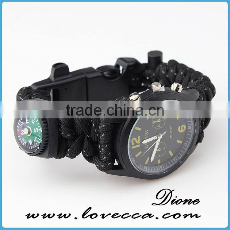 550 paracord survival bracelet with compass/thermometer /firestarter buckle/whistle/Blade