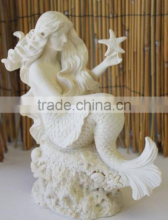 Indoor decor stone carvings White Marble Mermaid Flowing Hair Statue for Hot Sale