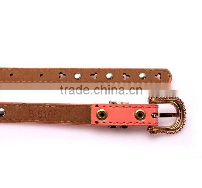 Fashion rhinestone inlaid rivets decorated pin buckle sex girl thin pink PU waist belt