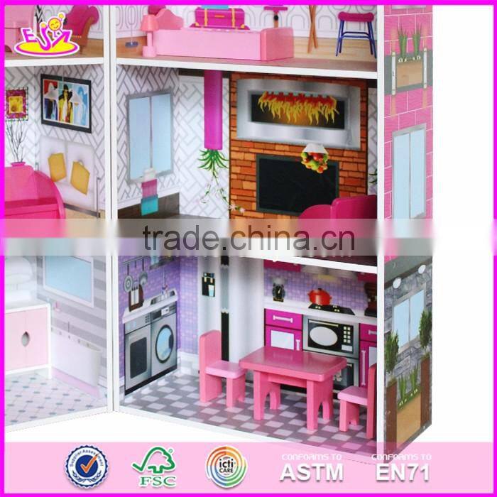 2017 Best design luxurious three floors wooden kids modern dollhouse with furniture W06A247