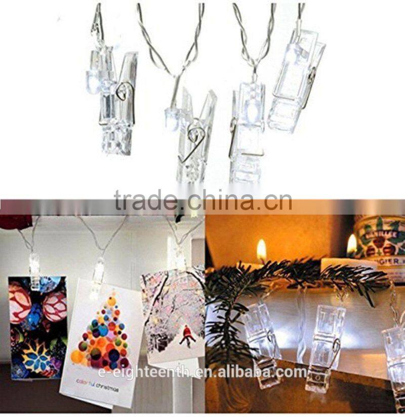 2017 battery Powered LED Photo Clip String Lights Transparent Cable With 20 LED