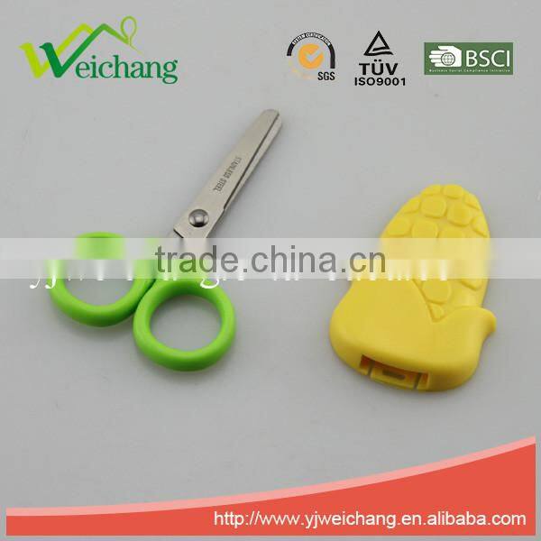 WCSC211 premium novelty wholesale soft handle colorful school children plastic scissors with funny Corn shape cover