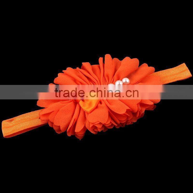 hot cutting fabric flower headband with pearl center for kids hair accessories