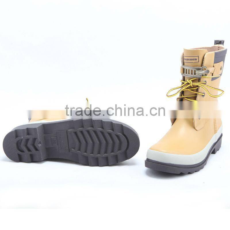 fashion latest lace up rubber rain boots