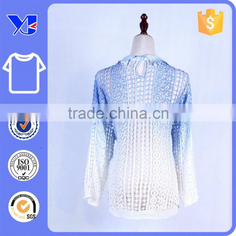 Fashion Ladies Long Sleeve Gradient Crochet Blouses