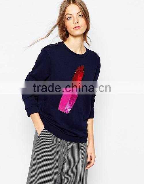 2016 newest women sequin lipstick sweatshirt wholesale custom