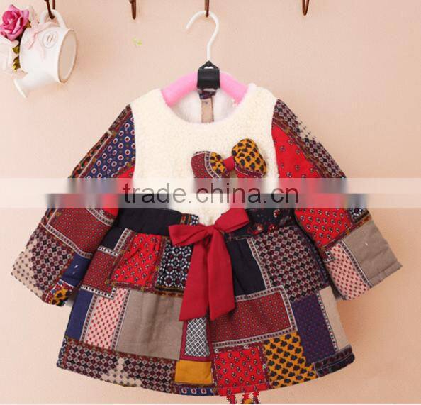 Kids 2016 Hot Selling winter Popular Design Baby Girls velvet Dress wear