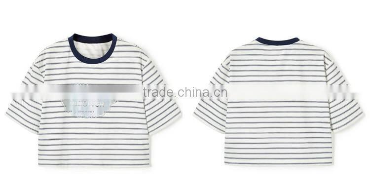 Slim Soft Elastic Girl Short Sleeve O-neck Crop Top t-shirt 100% cotton wholesale striped t-shirt