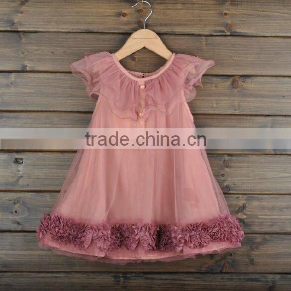 Cute Kids Chiffon Flowers Hem Lace Princess Tutu Birthday Dress for Girl of 7 Years Old SV001997