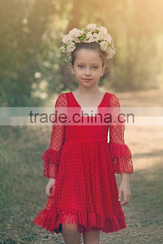 Little Girls Boutique Girls Red Lace Christmas Dress Twirl Spring Holiday Princess Dress Ruffle Sleeve Dresses