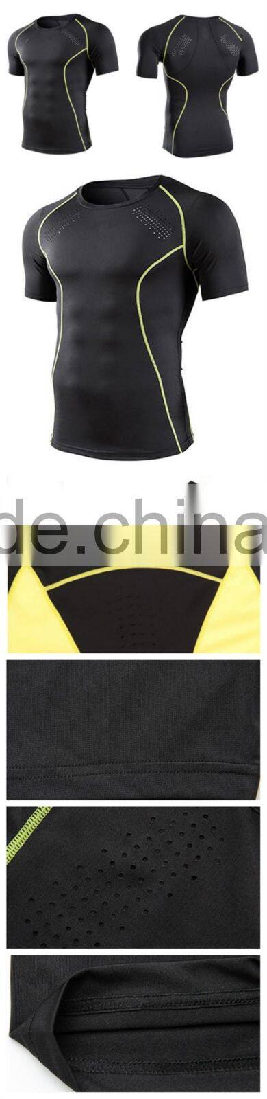 bodybuilding training cycling slim fit black polyester men t shirt