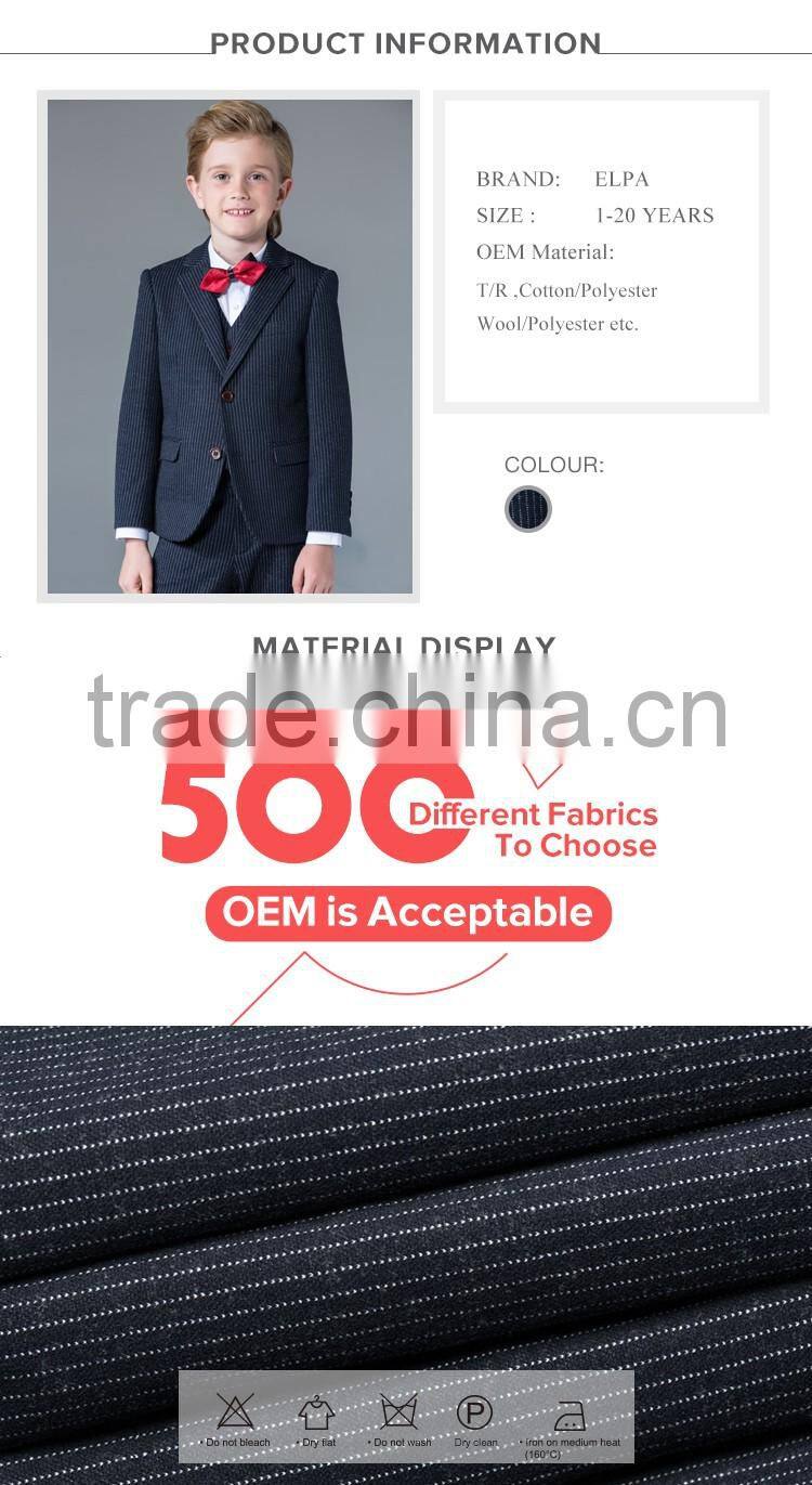 ELPA fancy kids clothes boys tailor made dark blue striped knitted wholesale 3 piece kids suits