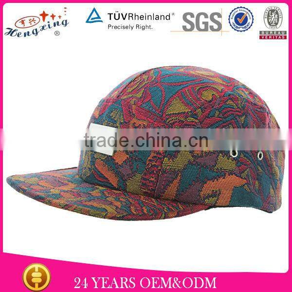 Fashion 100% Cottom Custom Design Your Own Flat Brim 5 Panel Camp Cap Wool