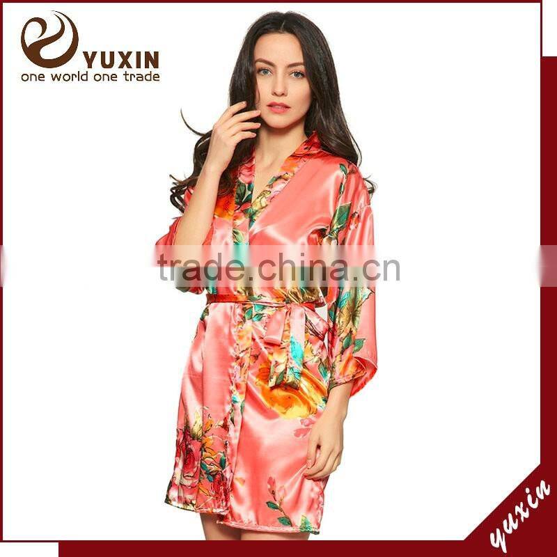 Wholesales Silk Keen Length Floral bath robe /Plain Bridesmaid Robe FR0101