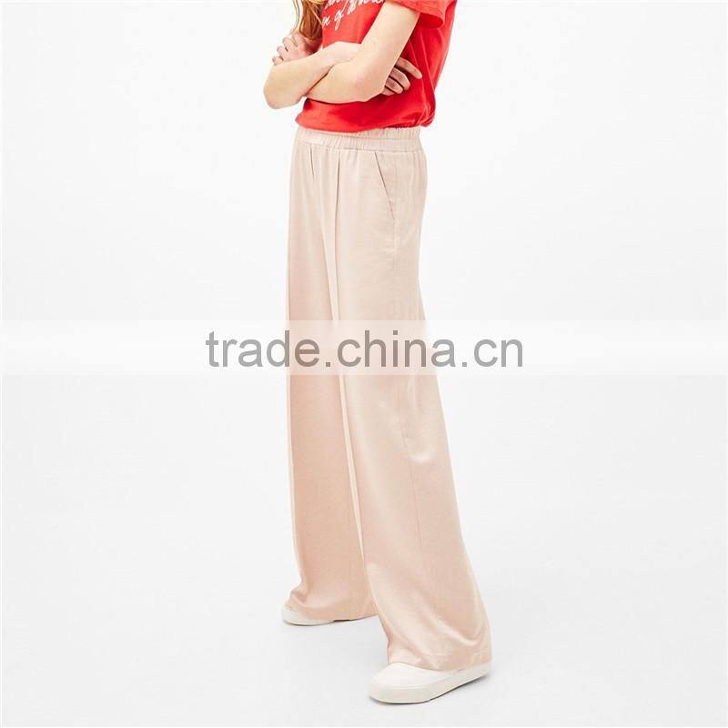 Casual loose wide leg tall sateen pink slacks pink dress pants womens