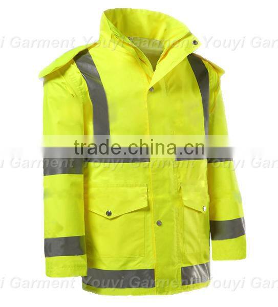 promotional reflective yellow mens raincoat with hood