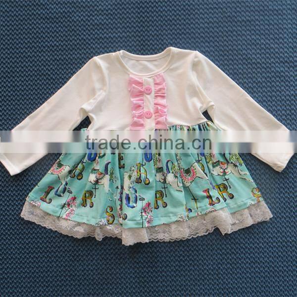 boutique carousel outfit long sleeve wooden horse dress baby clothing suit YW-072