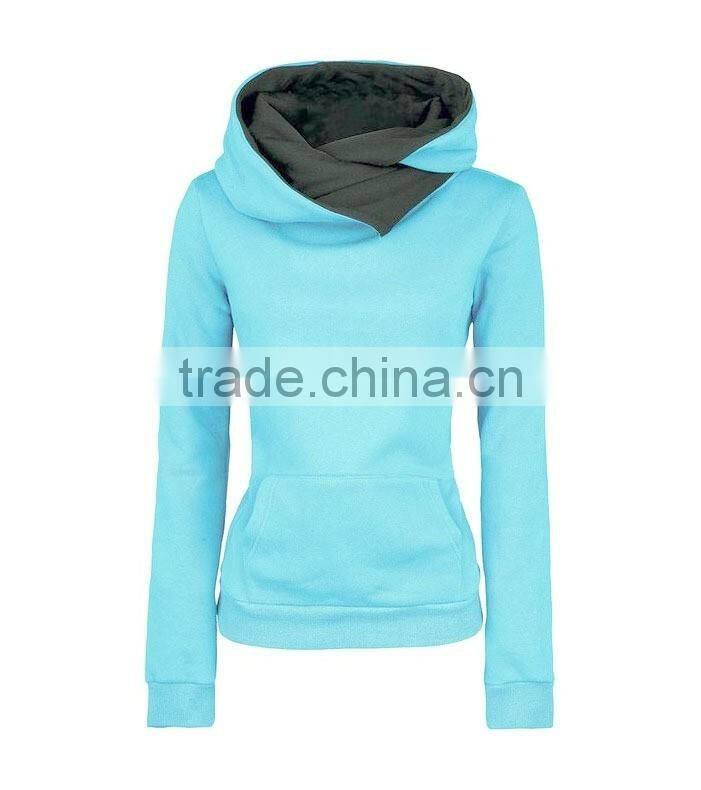Women's 100% cotton turndown collar contrast color slim fit hoody
