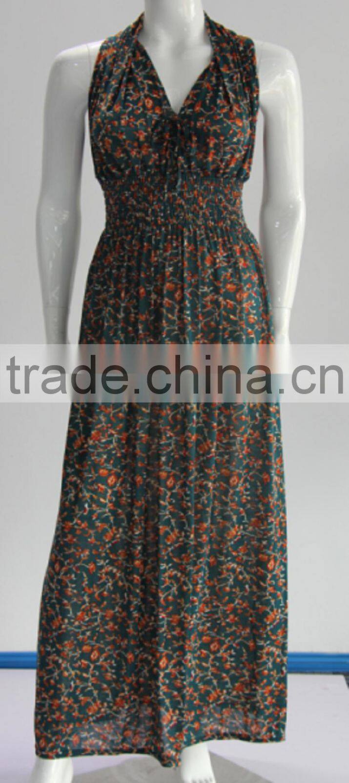 Ethnic printed chiffon new style sleeveless fashion lady dress