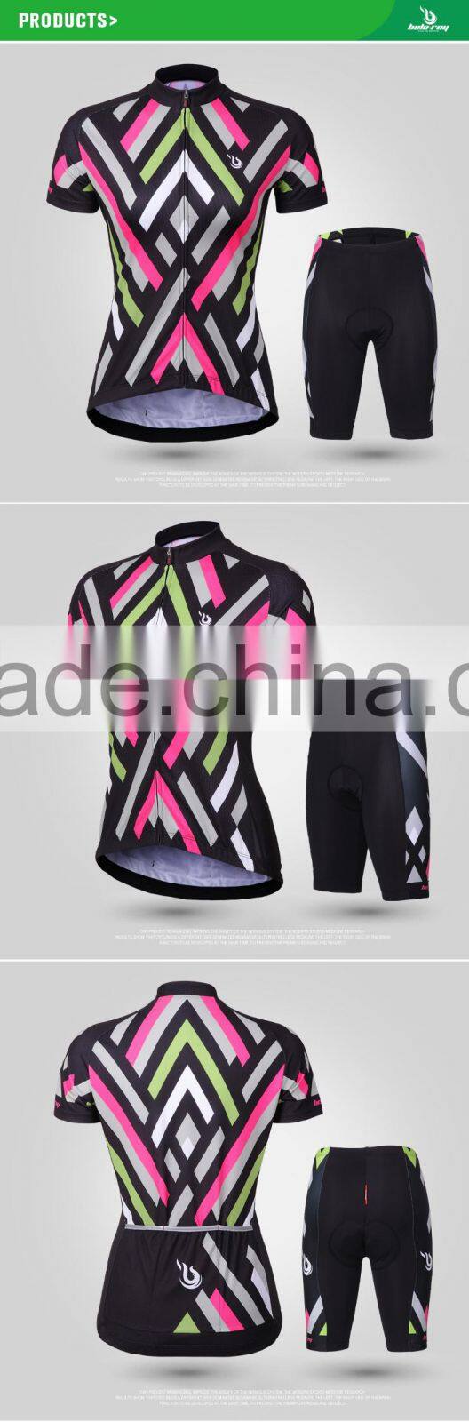 BEROY geometrical short sleeve garment cycling sets for ladies,specialized indoor cycling bike clothes