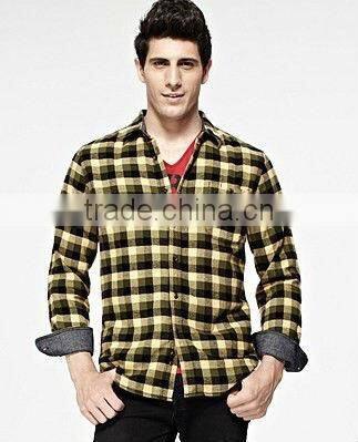2016 fashion contrast color long sleeve flannel plaid casual shirt for men